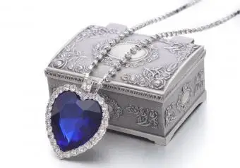 REINDEAR Filme Titanic Coração de Oceano Azul Colar de Pingente de Cristal com Caixa de Joias