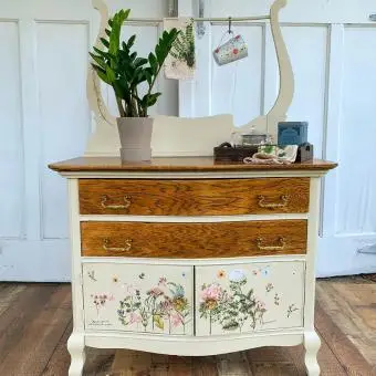 ヴィンテージ洗面台ドライシンク復元花柄コテージガーデンコーヒーバービュッフェ