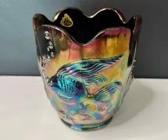 70. roky AMETYSTOVÁ KARNEVALOVÁ SKLENENÁ Váza