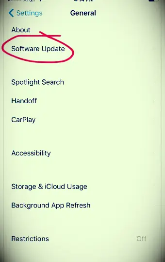 Zrzut ekranu strony ustawień aktualizacji na iPhonie