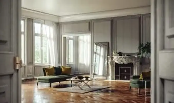 מראה בסלון המשקפת חלונות