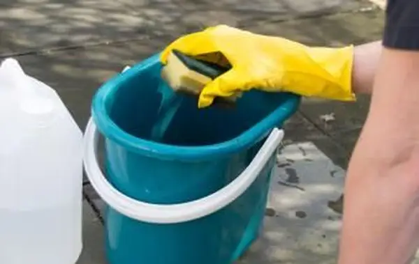 스펀지로 실외 타일 청소