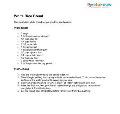 Receita de pão de arroz branco