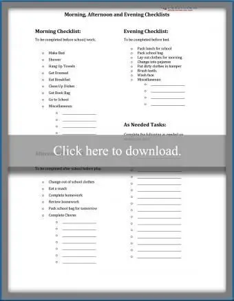 Lista di controllo mattina, pomeriggio e sera stampabile