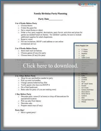 Lista di controllo per la pianificazione della festa di compleanno in famiglia