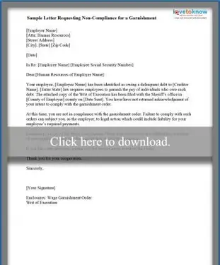 고용주에게 차압 불이행 증서 샘플