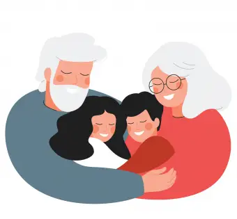 조부모와 손자 포옹