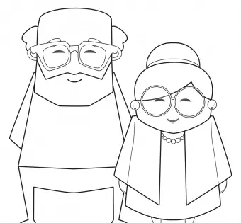 모난 조부모 선 그리기