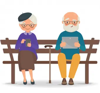 전자 기기를 사용하는 조부모