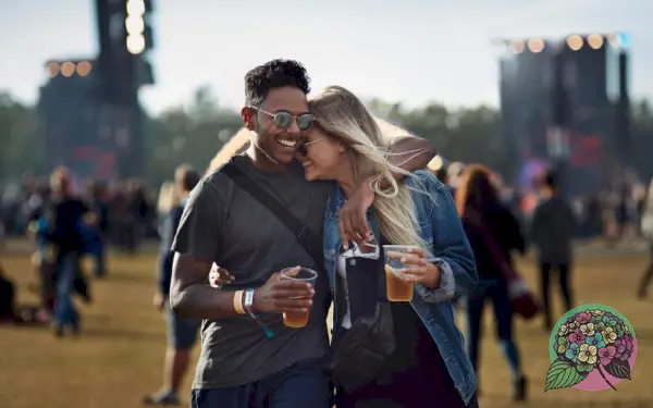 Casal rindo juntos no show