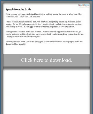 Próbna kolacja Przemówienie panny młodej