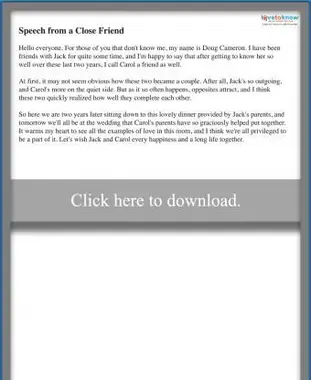 Próbne przemówienie przy kolacji od bliskiego przyjaciela