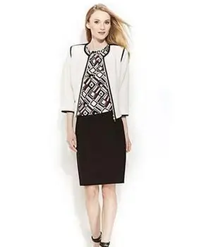 Calvin Klein 콘트라스트 트림 재킷, 프린트 탑 & 펜슬 스커트