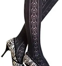Meia-calça preta de crochê com salto com estampa de zebra
