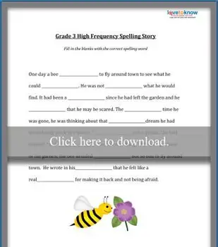 3年生のスペリングストーリーワークシート