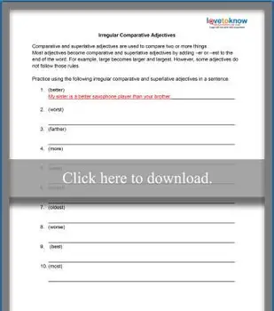 不規則な比較形容詞ワークシート