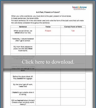 過去形、現在形、未来形のワークシート