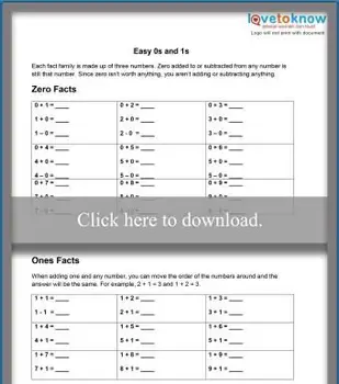 0および1ファクトファミリーワークシート