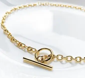 Collier ras de cou chaîne ovale plaqué or 18 carats fermeture à bascule unisexe