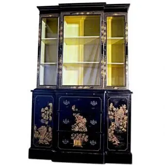 Chippendale Chinoiserie Breakfront China Cabinet - Libreria Segretario Curio Desk