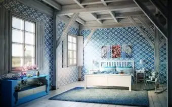 Przytulna niebieska sypialnia tematyczna