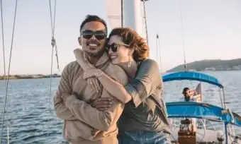 couple, apprécier, vue, sur, voilier