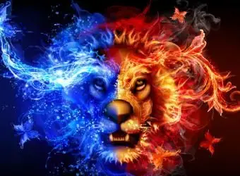 Leone d'acqua e fuoco astratto