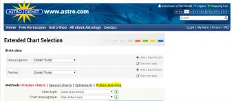 Captura de pantalla de la selección ampliada de cartas de astro.com