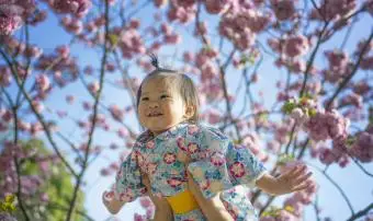 Máma se baví se svou dcerou v Cherry Blossoms