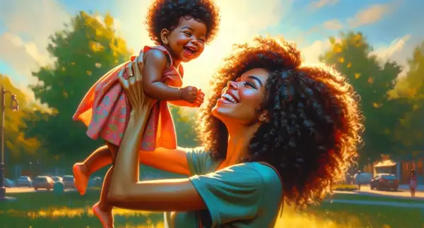 Maman et fille afro-américaine ludique dans le parc