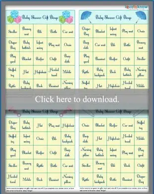 Baby Shower Gift Bingo Karty do gry