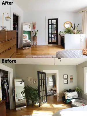 Green and White Main Bedroom Before + After