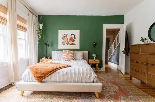 Green and White Main Bedroom Before + After
