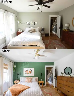 Green and White Main Bedroom Before + After