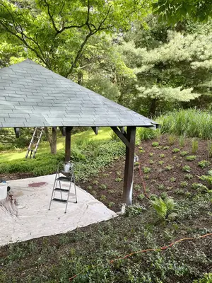 primer painted on shingle pavilion roof