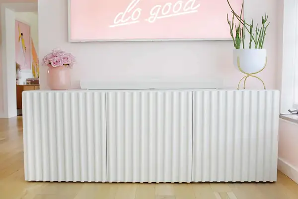 white fluted console table
