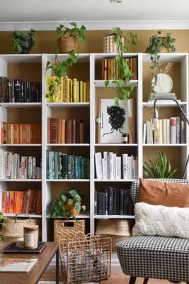 A colorful rainbow book shelf