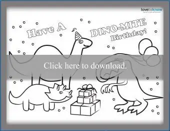 Kartka urodzinowa dinozaura do druku do pokolorowania