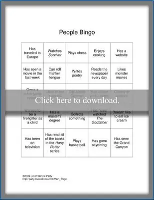 Cartão de Bingo de Pessoas