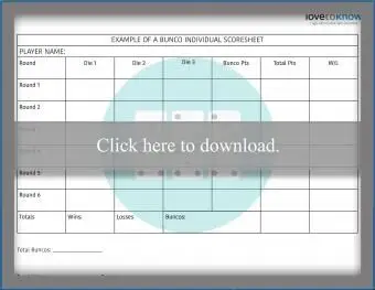 Hoja de puntuación de Bunco imprimible