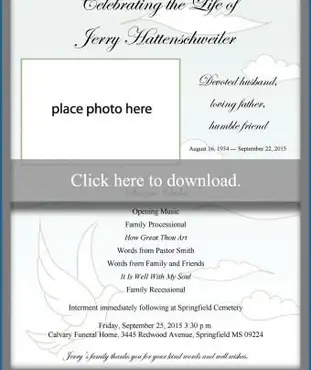 Modèle de programme de funérailles Dove d'une page