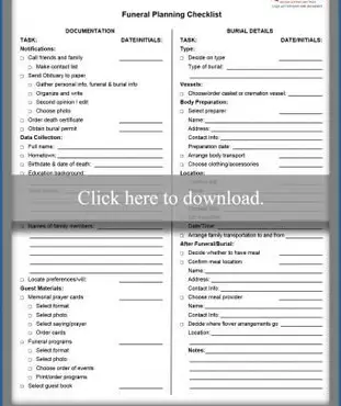 Liste de contrôle pour la planification des funérailles