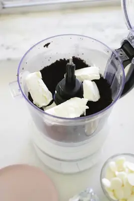 oreos crushed to a fine powder with cream cheese for oreo cake pops