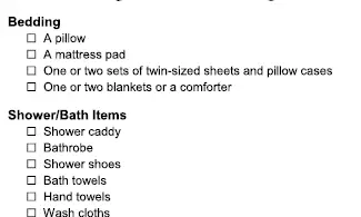 Coisas para levar para o dormitório da faculdade