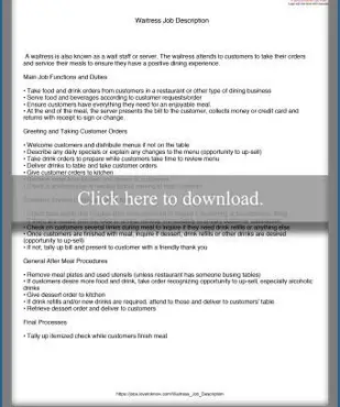 Descripción del puesto de camarera