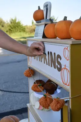 Showing that the vinyl is removable from pumpkin stand. 