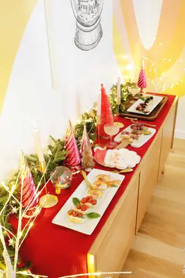 crostini appetizers on a holiday decorated table