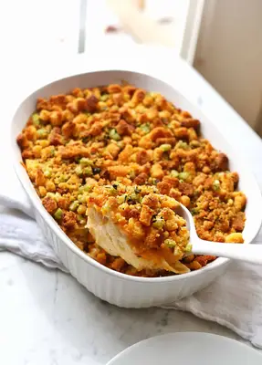 Stuffing Topped Baked Mac & Cheese
