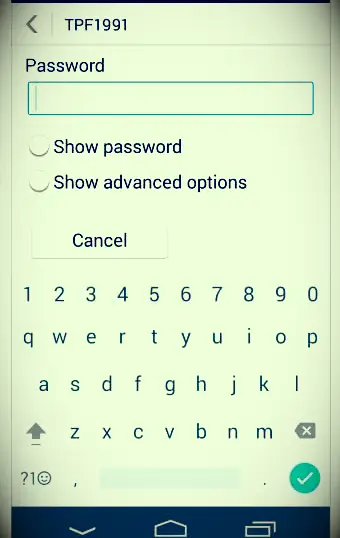 Zrzut ekranu strony logowania do sieci telefonu komórkowego z systemem Android