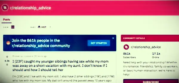 Screenshot der Reddit-Beziehungsratgeberseite